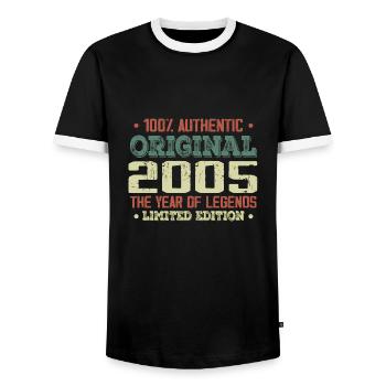 Legend since 2005 Born in 2005 - 19th birthday - Men's Ringer Shirt - black/white - Front - AI Model Female 172 light (172cm) & AI Model Male 178 light (178cm)