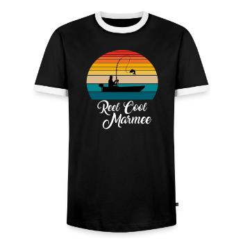 Reel Cool Marmee Cadeaux de pêche - T-shirt contrasté Homme - noir/blanc - Devant - AI Model Female 172 light (172cm) & AI Model Male 178 light (178cm)