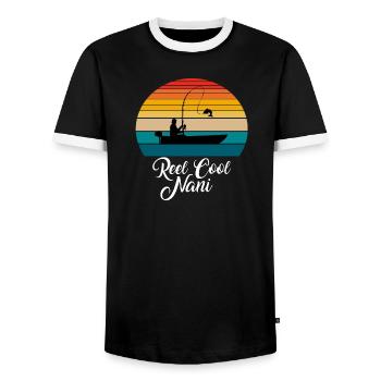 Cadeaux de pêche Reel Cool Nani - T-shirt contrasté Homme - noir/blanc - Devant - AI Model Female 172 light (172cm) & AI Model Male 178 light (178cm)