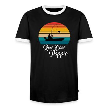 Reel Cool Pappie Fishing Gifts - Men's Ringer Shirt - black/white - Front - AI Model Female 172 light (172cm) & AI Model Male 178 light (178cm)