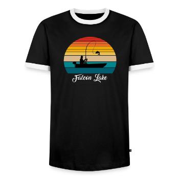 Falcon Lake Fishing Spot - Men's Ringer Shirt - black/white - Front - AI Model Female 172 light (172cm) & AI Model Male 178 light (178cm)