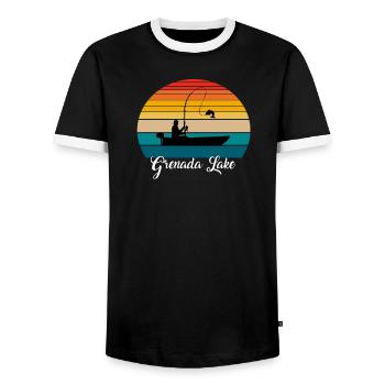 Lieu de pêche du lac grenade - T-shirt contrasté Homme - noir/blanc - Devant - AI Model Female 172 light (172cm) & AI Model Male 178 light (178cm)