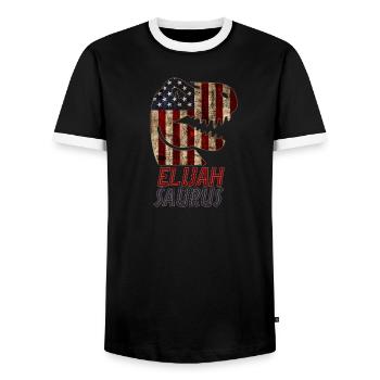 Patriotic Elijah Dinosaur Elijahsaurus - Men's Ringer Shirt - black/white - Front - AI Model Female 172 light (172cm) & AI Model Male 178 light (178cm)