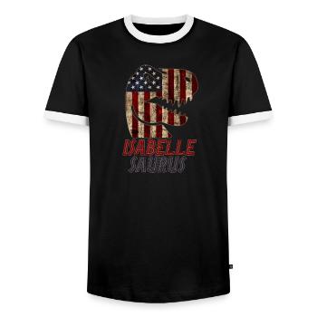 Patriotic Isabelle Dinosaur Isabellesaurus - Männer Kontrast-T-Shirt - Schwarz/Weiß - Vorne - AI Model Female 172 light (172cm) & AI Model Male 178 light (178cm)