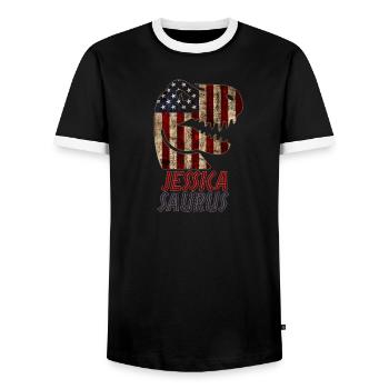 Patriotic Jessica Dinosaur Jessicasaurus - Männer Kontrast-T-Shirt - Schwarz/Weiß - Vorne - AI Model Female 172 light (172cm) & AI Model Male 178 light (178cm)