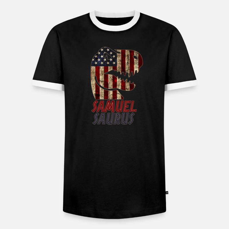Patriotic Samuel Dinosaur Samuelsaurus - Men's Ringer Shirt - black/white