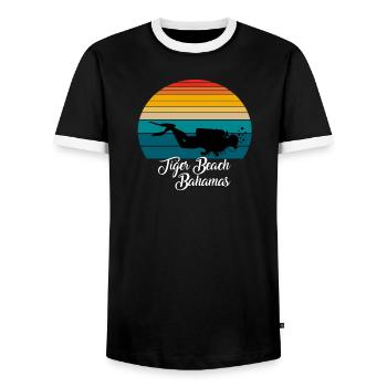 Tiger Beach Bahamas Plongée - T-shirt contrasté Homme - noir/blanc - Devant - AI Model Female 172 light (172cm) & AI Model Male 178 light (178cm)