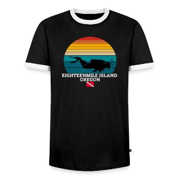 Eighteenmile Island US Island Diving - Men's Ringer Shirt - black/white - Front - AI Model Female 172 light (172cm) & AI Model Male 178 light (178cm)