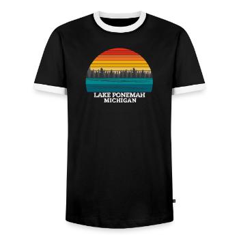 Lake Ponemah Michigan - Men's Ringer Shirt - black/white - Front - AI Model Female 172 light (172cm) & AI Model Male 178 light (178cm)