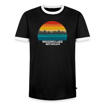 Wiggins Lake Michigan - Männer Kontrast-T-Shirt - Schwarz/Weiß - Vorne - AI Model Female 172 light (172cm) & AI Model Male 178 light (178cm)