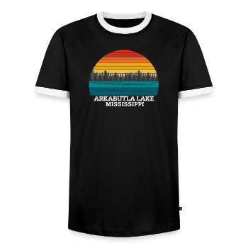 Arkabutla Lake Mississippi - Men's Ringer Shirt - black/white - Front - AI Model Female 172 light (172cm) & AI Model Male 178 light (178cm)