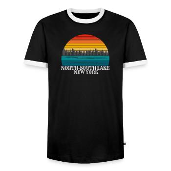 North-South Lake New York - Men's Ringer Shirt - black/white - Front - AI Model Female 172 light (172cm) & AI Model Male 178 light (178cm)