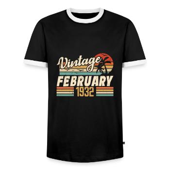 Vintage Born February 1932 92nd Birthday Gift - Men's Ringer Shirt - black/white - Front - AI Model Female 172 light (172cm) & AI Model Male 178 light (178cm)