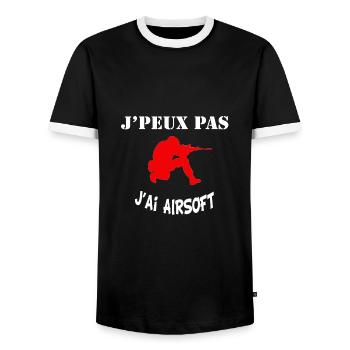 J peux pas j ai airsoft pour joueurs softgun AEG - T-shirt contrasté Homme - noir/blanc - Devant - AI Model Female 172 light (172cm) & AI Model Male 178 light (178cm)