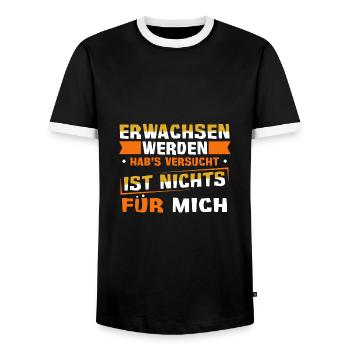 Erwachsen werden? Habs versucht, war nichts. - Männer Kontrast-T-Shirt - Schwarz/Weiß - Vorne - AI Model Female 172 light (172cm) & AI Model Male 178 light (178cm)
