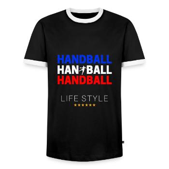 HANDBALL Life Style Bleu Blanc Rouge - T-shirt contrasté Homme - noir/blanc - Devant - AI Model Female 172 light (172cm) & AI Model Male 178 light (178cm)