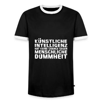 Künstliche Intelligenz vs. Menschliche Dummheit - Männer Kontrast-T-Shirt - Schwarz/Weiß - Vorne - AI Model Female 172 light (172cm) & AI Model Male 178 light (178cm)