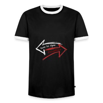 9am to 5pm or Privatier arrow light - Men's Ringer Shirt - black/white - Front - AI Model Female 172 light (172cm) & AI Model Male 178 light (178cm)