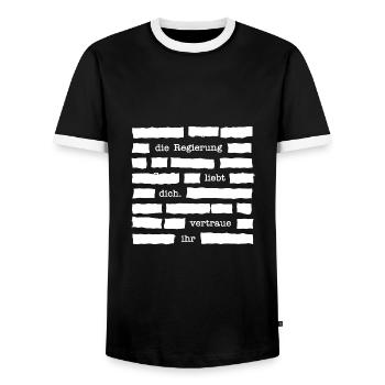 Vertraue deiner Regierung - Zensur - Männer Kontrast-T-Shirt - Schwarz/Weiß - Vorne - AI Model Female 172 light (172cm) & AI Model Male 178 light (178cm)