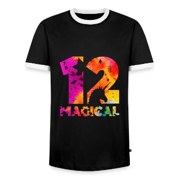 LICORNE MAGIQUE 12E ANNIVERSAIRE - T-shirt contrasté Homme - noir/blanc - Devant - AI Model Female 172 light (172cm) & AI Model Male 178 light (178cm)