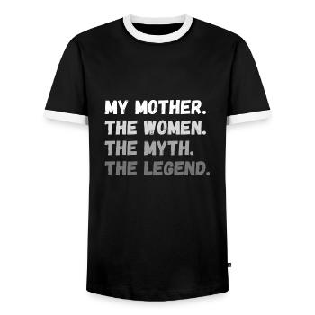 My Mother. The Women. The Myth. The Legend - Men's Ringer Shirt - black/white - Front - AI Model Female 172 light (172cm) & AI Model Male 178 light (178cm)
