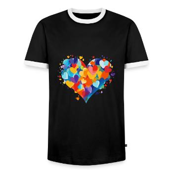 Cologne Carnival Alaaf Jeck Party Confetti Heart - Men's Ringer Shirt - black/white - Front - AI Model Female 172 light (172cm) & AI Model Male 178 light (178cm)