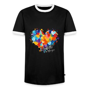 Cologne Carnival Alaaf Jeck Party Confetti Heart - Men's Ringer Shirt - black/white - Front - AI Model Female 172 light (172cm) & AI Model Male 178 light (178cm)
