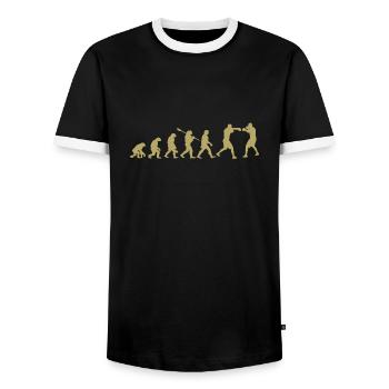 Evolution of Boxing | Boxer Gift - Men's Ringer Shirt - black/white - Front - AI Model Female 172 light (172cm) & AI Model Male 178 light (178cm)
