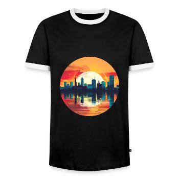 Hagen Skyline - Men's Ringer Shirt - black/white - Front - AI Model Female 172 light (172cm) & AI Model Male 178 light (178cm)