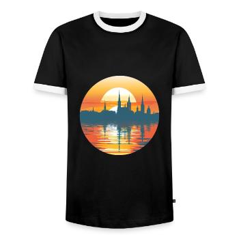 Heidelberg Skyline - Men's Ringer Shirt - black/white - Front - AI Model Female 172 light (172cm) & AI Model Male 178 light (178cm)