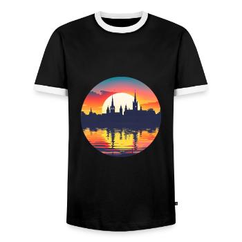 Hanau Skyline - Männer Kontrast-T-Shirt - Schwarz/Weiß - Vorne - AI Model Female 172 light (172cm) & AI Model Male 178 light (178cm)