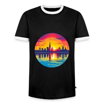 Ludwigshafen Skyline - Men's Ringer Shirt - black/white - Front - AI Model Female 172 light (172cm) & AI Model Male 178 light (178cm)