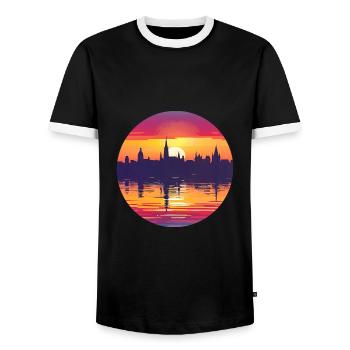 Ratingen Skyline - Männer Kontrast-T-Shirt - Schwarz/Weiß - Vorne - AI Model Female 172 light (172cm) & AI Model Male 178 light (178cm)