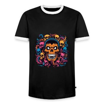 Dekorativer großer Schädel mit kleinen Schädeln - Männer Kontrast-T-Shirt - Schwarz/Weiß - Vorne - AI Model Female 172 light (172cm) & AI Model Male 178 light (178cm)