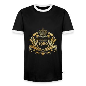 44. Geburtstag Semper Verum - Création 11/1980 - T-shirt contrasté Homme - noir/blanc - Devant - AI Model Female 172 light (172cm) & AI Model Male 178 light (178cm)