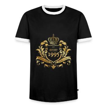 30th Birthday Semper Verum - Established 01/1995 - Men's Ringer Shirt - black/white - Front - AI Model Female 172 light (172cm) & AI Model Male 178 light (178cm)