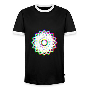 EDM Tricolor - Geometrical Mandala 2 - Glitch - Men's Ringer Shirt - black/white - Front - AI Model Female 172 light (172cm) & AI Model Male 178 light (178cm)