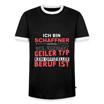 Verdammt geiler Typ - Schaffner Edition - Männer Kontrast-T-Shirt - Schwarz/Weiß - Vorne - AI Model Female 172 light (172cm) & AI Model Male 178 light (178cm)