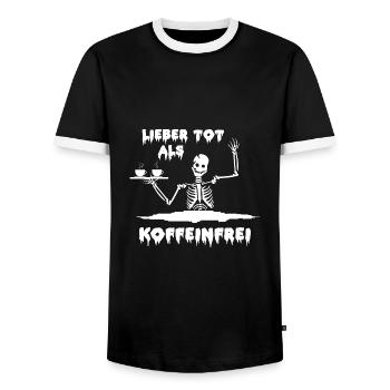 Lieber Tot als koffeienfrei - Männer Kontrast-T-Shirt - Schwarz/Weiß - Vorne - AI Model Female 172 light (172cm) & AI Model Male 178 light (178cm)