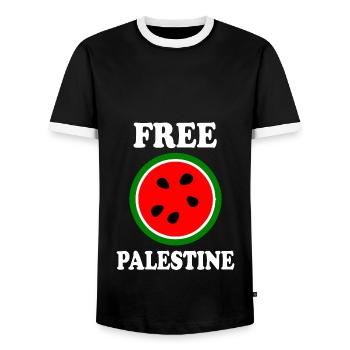 Free palestine watermelon melon - Men's Ringer Shirt - black/white - Front - AI Model Female 172 light (172cm) & AI Model Male 178 light (178cm)