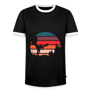 Retro Drache - Fantasy 80er 90er Vintage Design - Männer Kontrast-T-Shirt - Schwarz/Weiß - Vorne - AI Model Female 172 light (172cm) & AI Model Male 178 light (178cm)
