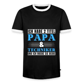 Ich habe 2 Titel Papa und Techniker - Männer Kontrast-T-Shirt - Schwarz/Weiß - Vorne - AI Model Female 172 light (172cm) & AI Model Male 178 light (178cm)
