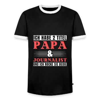 Ich habe 2 Titel Papa und Journalist - Männer Kontrast-T-Shirt - Schwarz/Weiß - Vorne - AI Model Female 172 light (172cm) & AI Model Male 178 light (178cm)