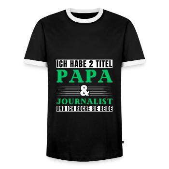Ich habe 2 Titel Papa und Journalist - Männer Kontrast-T-Shirt - Schwarz/Weiß - Vorne - AI Model Female 172 light (172cm) & AI Model Male 178 light (178cm)
