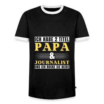 Ich habe 2 Titel Papa und Journalist - Männer Kontrast-T-Shirt - Schwarz/Weiß - Vorne - AI Model Female 172 light (172cm) & AI Model Male 178 light (178cm)
