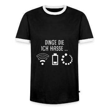 Dinge die ich hasse - kein Empfang - Männer Kontrast-T-Shirt - Schwarz/Weiß - Vorne - AI Model Female 172 light (172cm) & AI Model Male 178 light (178cm)