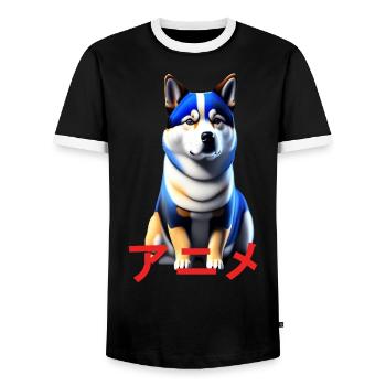 Shiba, Inu ,Art Anime Manga , Robot Dog - T-shirt contrasté Homme - noir/blanc - Devant - AI Model Female 172 light (172cm) & AI Model Male 178 light (178cm)