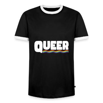 Rainbow Connection Étreinte, Joyeuse Fierté - T-shirt contrasté Homme - noir/blanc - Devant - AI Model Female 172 light (172cm) & AI Model Male 178 light (178cm)