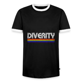 Love is Love, Gay Pride, LGBTQ+ - Men's Ringer Shirt - black/white - Front - AI Model Female 172 light (172cm) & AI Model Male 178 light (178cm)