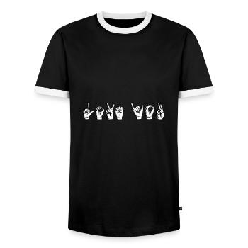 Langue des signes Love You - T-shirt contrasté Homme - noir/blanc - Devant - AI Model Female 172 light (172cm) & AI Model Male 178 light (178cm)